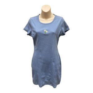 Cut & Paste Designed in California Blue T-Shirt Dress Daisy Embroidery Sz L 90s